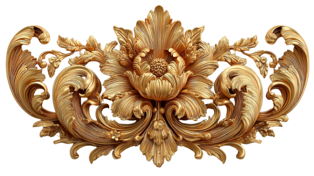 Ornate Golden Floral Ornament With Intricate Scrolling Leaves And Petal Details On A Transparent Background Transparent Background