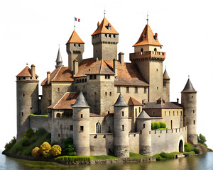 Fototapeta premium medieval castle isolated on white background PNG , AI GENERATED