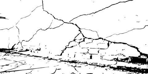 
Weathered plaster surface with spreading cracks and chipped paint; perfect for use in architectural renders or dark visual storytelling.

