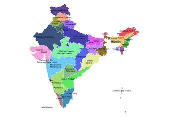 Political Map of India with States and Labels | Colorful Detailed Vector for Infographics (SVG)