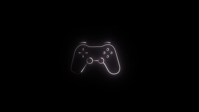 Glowing neon joystick animation icon, looped spin. Game station controller, play console, joypad for videogames. Neon Gaming Joystick with backlight on the icon.