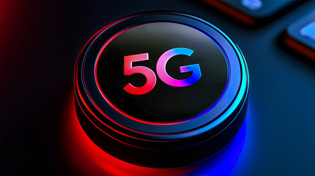 Abstract 5g concept centered on a blue console
