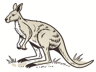 Fototapeta premium Cute Cartoon Kangaroo Holding an Envelope, Perfect for Children's Books or Educational Materials A friendly cartoon kangaroo holding a small envelope, standing in a grassy field, with a soft, warm-ton