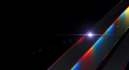 Obraz premium Vertical metallic glass beams with vibrant reflections on a black background
