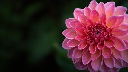 Fototapeta premium A close-up of a vibrant pink dahlia flower, showcasing its intricate petals, delicate center, and every high-resolution detail, creating an immersive experience to explore each petal's unique beauty.