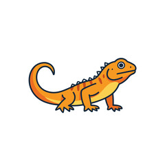 Obraz premium Cartoon orange lizard with spikes standing on white background 