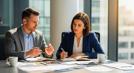 Focused colleagues collaborating on project strategy in a modern office during a productive work session