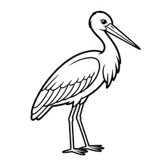 A black and white stork bird illustration line art of a coloring page 