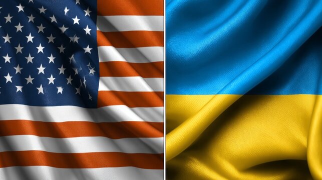 Flags of the United States and Ukraine intertwine in a poignant display of solidarity and support during challenging times