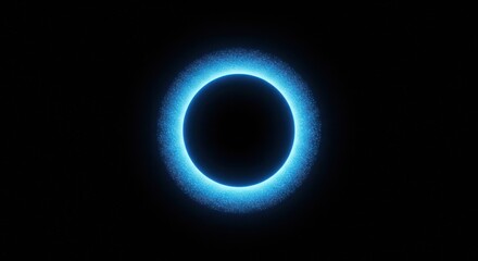 Fototapeta premium Glowing Blue Circle with Particle Halo on Black Background