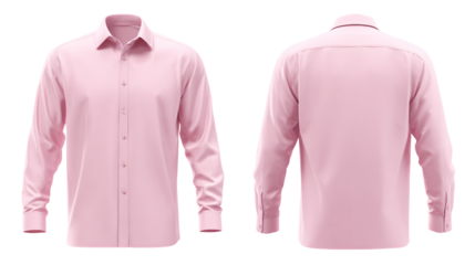 Stylish pink long sleeved dress shirt front and back views