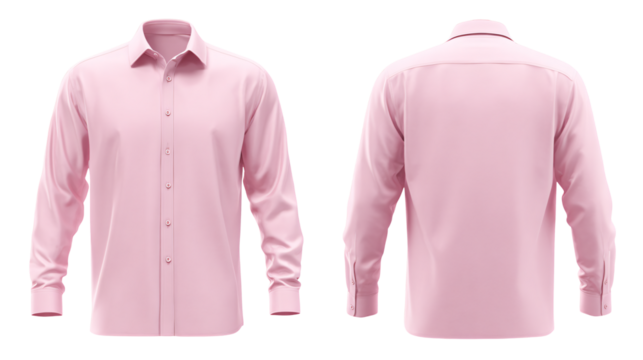Stylish pink long sleeved dress shirt front and back views