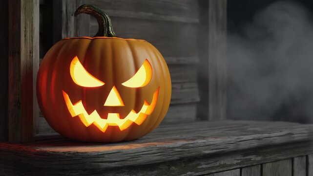 jack o lantern Halloween pumpkin with face in the mist of the night