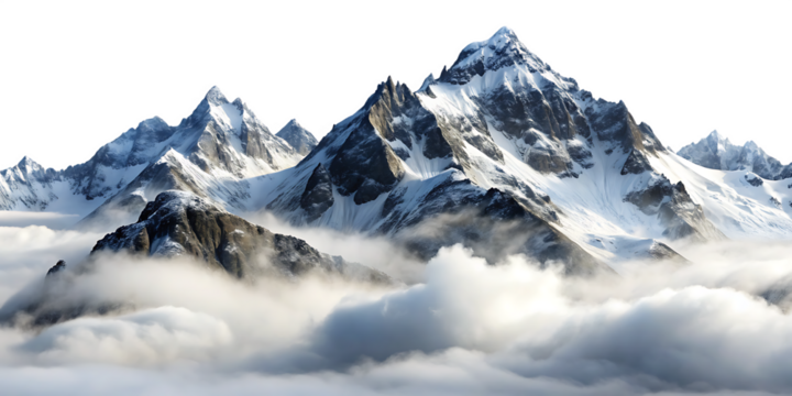  misty snow covered mountain range landscape isolated on white background PNG , AI GENERATED 