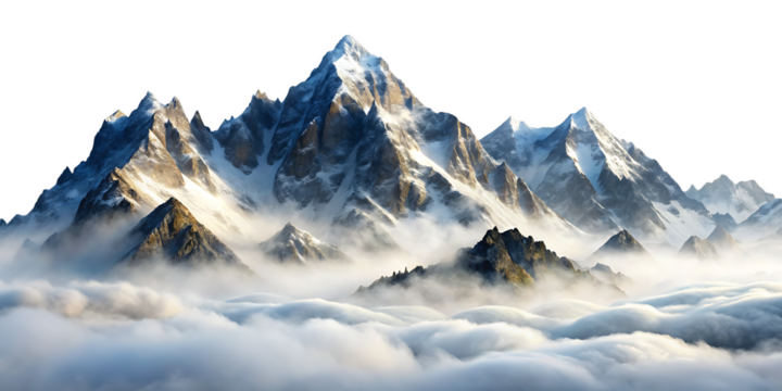  misty snow covered mountain range landscape isolated on white background PNG , AI GENERATED 