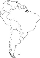 Clean, blank outline map of Latin America. Ideal for designs, data visualization, or as a geographic element in educational and cultural projects.