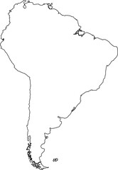 Clean, blank outline map of South America. Ideal for minimalist designs, data visualization, or as a geographic element in educational and urban projects.