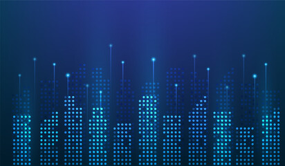 5g internet network smart city technology on blue background.  vector fantastic digital background.