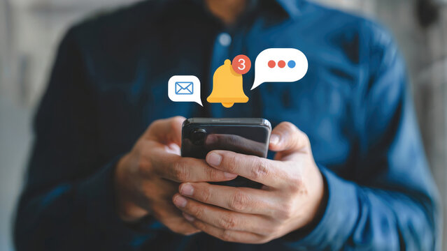 Check phone for urgent notifications from social media or business apps with unread messages