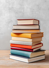 A stack of books on awhiteboard background, representing education and knowledge