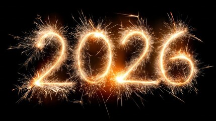 Sparkling 2026 display created with fireworks and sparkler font during a night celebration