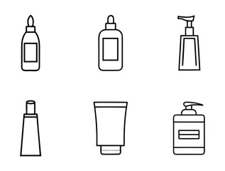 Collection of cosmetic and hygiene product containers isolated on a white background