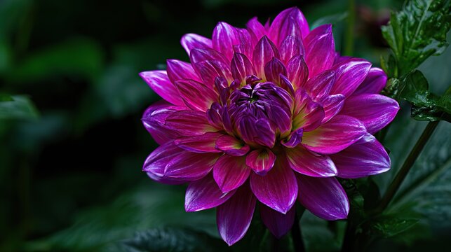 A close-up of a vibrant pink dahlia flower, showcasing its intricate petals, delicate center, and every high-resolution detail, creating an immersive experience to explore each petal's unique beauty.