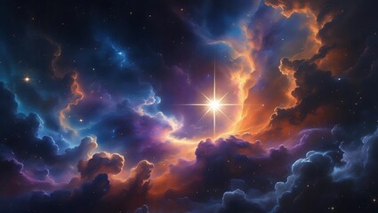 Fototapeta premium Vast Nebula Galaxy with Bright Star