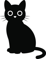 Cute sitting black cat illustration, big-eyed feline vector art, cartoon kitty silhouette, simple pet graphic, adorable cat clipart