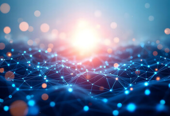 Obraz premium Futuristic Digital Network Background – Glowing Blue Nodes and Polygon Mesh Connections for AI, Blockchain, and Technology Designs 