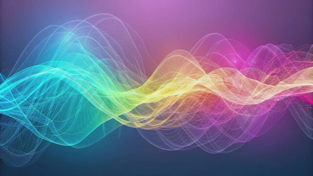Sonic Spectrum Symphony: An abstract visual exploration of sound waves, featuring a captivating interplay of light and color, flowing across a deep gradient backdrop.