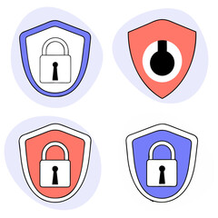 Collection of security shields with lock icons, representing data protection and privacy isolated on white background
