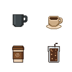 Coffee container pixel art icon set items for video game, app, social media and more, vector illustration
