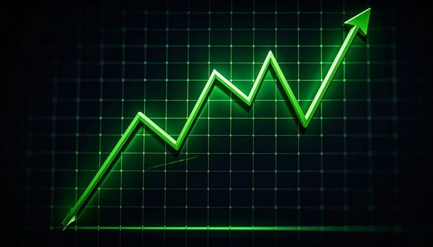 Green upward-trending line graph on dark grid background
