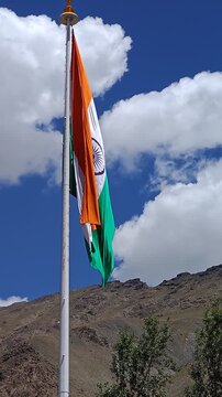 Indian Flag Waving at Kargil War Memorial - Dras, Ladakh &ndash; 4K Video