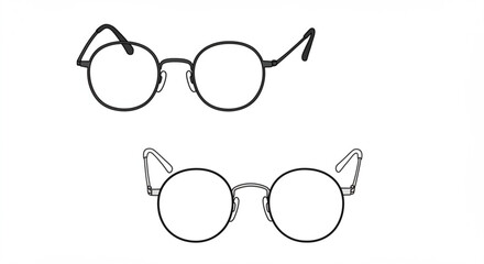 Vector art of two pairs of round eyeglasses isolated on white background in black and white