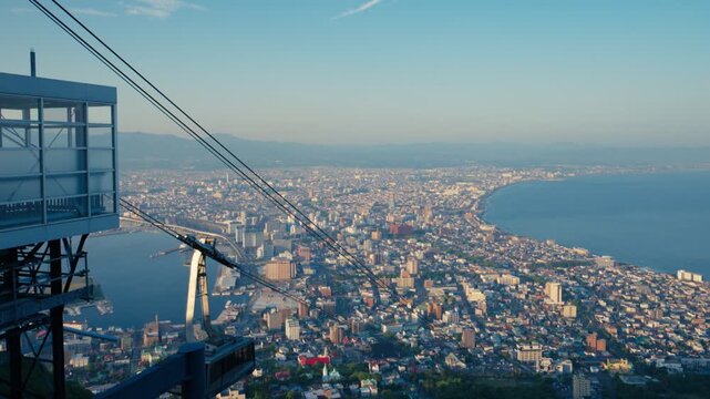 ケーブルカーと眼下に見える函館の街