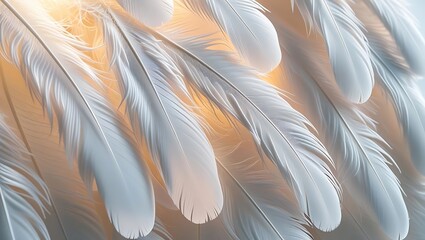Naklejka premium Soft White Feathers with Golden Light Shining Through