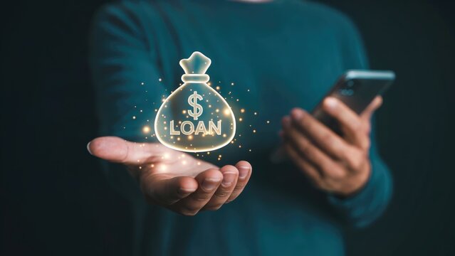 Get approved now man applying loan using mobile app quick cash fast payment easy approval finance