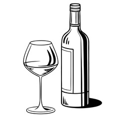 A classic wine bottle and glass composition, perfect for conveying elegance and sophistication isolated on white background