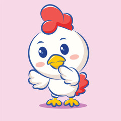 cute cartoon character chicken is embarrassed for logo restaurant