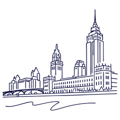 Fototapeta premium City skyline with building and river isolated on white background in simple style