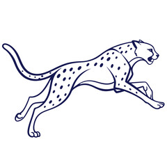 Elegant cheetah illustration isolated on white background, showcasing its speed and grace in a minimalist design