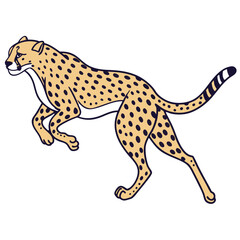 Illustration of a cheetah leaping, isolated on white background, showcasing the animals speed and agility in color