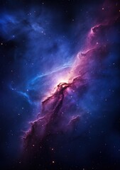 Obraz premium A vibrant cosmic nebula with swirling clouds of blue, purple, and pink gas illuminated by countless stars in deep space.