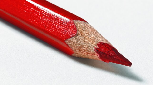 A 4K photo of red pencil on a white background.
