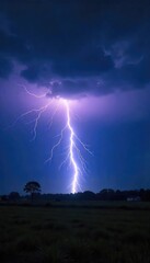 Breathtaking Night Storm Powerful Lightning Bolt Illuminates Dark Landscape