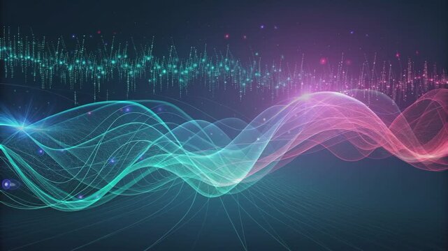 Abstract soundwave visuals: mesmerizing visuals of sound waves, swirling in a dance of light and color, creating a sense of auditory wonder. 