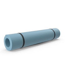 Light blue rolled yoga and exercise mat on transparent background