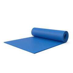 Light blue rolled exercise mat with texture on transparent background